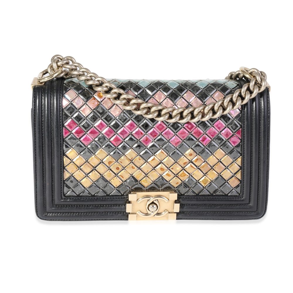 Chanel Limited Edition Black Leather & Mosaic Medium Boy Bag